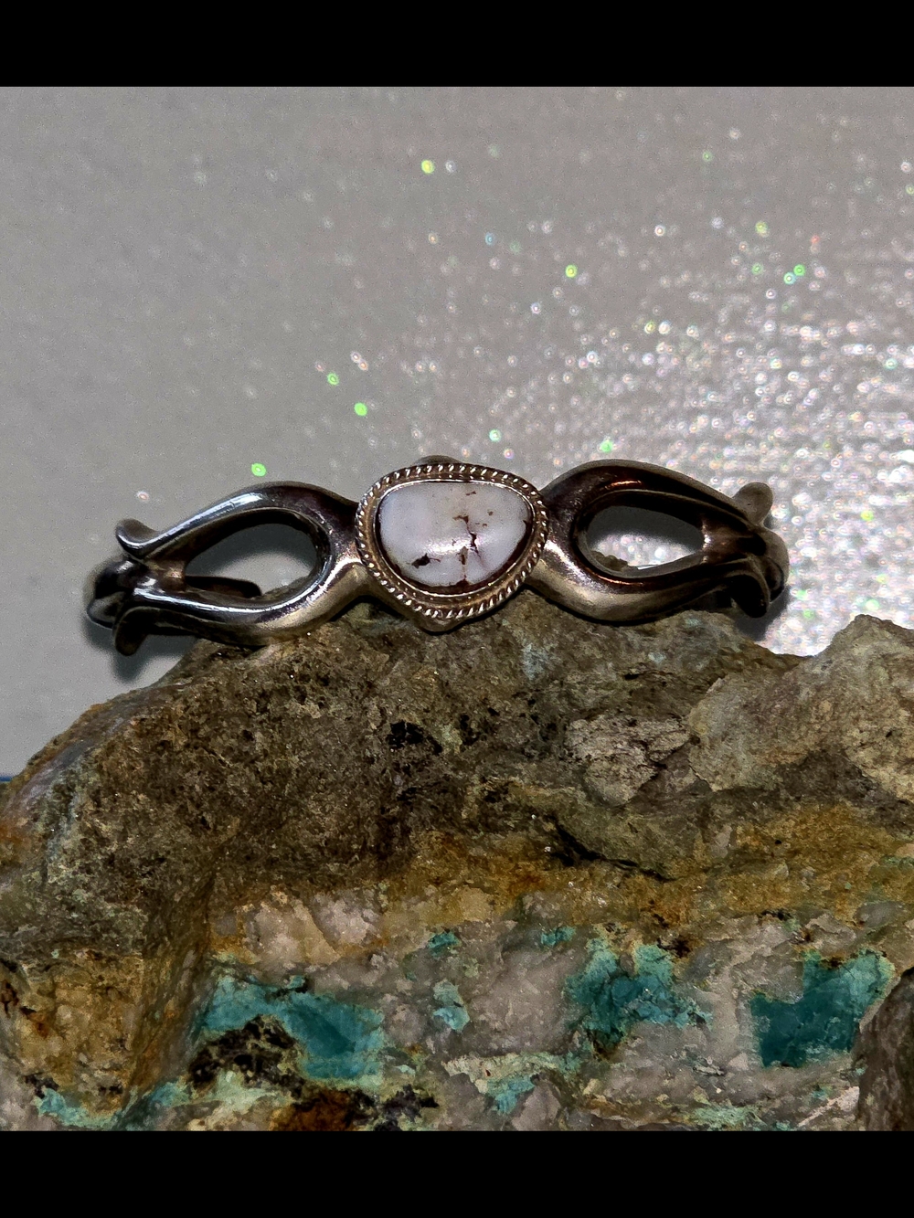 Sterling Sandcast White Buffalo Turquoise Bracelet By FL Begay